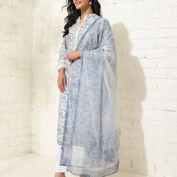fabindia Women Floral Print Straight Kurta & Dupatta Set image 2