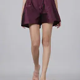 Shein Semi-Elasticated Waist Pleated Wine Shorts-picture-10