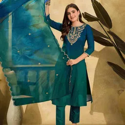 nyrika Women Embroidered Straight Kurta Suit Set image 2