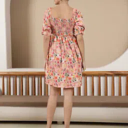 Shein Casual Square Neck Flared Hem Floral Mini Smocked Dress image 2