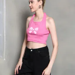 Shein Halter Neck Graphic Print Ribbed Fitted Tank Top image 2