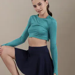 Shein Full Sleeves Thumb Hole Teal Crop Top image 2