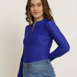 Shein Mock Neck Zip Front Full Sleeves Leotard Top image 2