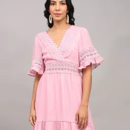 Shein Cute Flounce Sleeve Lace Trim Mini Empire Dress image 2