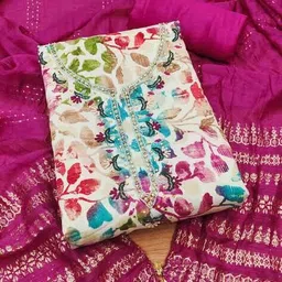 blissta Women Organza Hand Work Unstitched Dress Material image 2