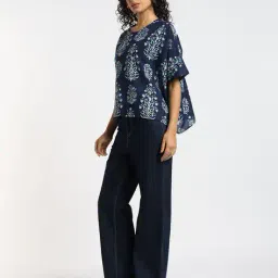 svrnaa by azorte Handblock Print Loose Fit Round-Neck Top image 2