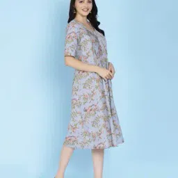 biba Floral Print A-line Kurta with Pintucks image 2