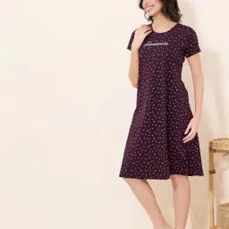 quira Women Micro Print Round-Neck Nighti image 2