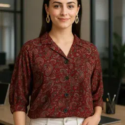 leia Women Paisley Print Regular Fit Shirt with Cuban Collar image 2