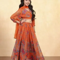 biba Girls Floral Print V-Neck Lehenga Choli with Dupatta image 2
