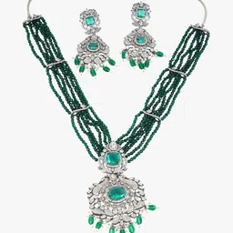 adwitiya Women Silver-Plated Stone-Studded Necklace & Earrings Set image 2