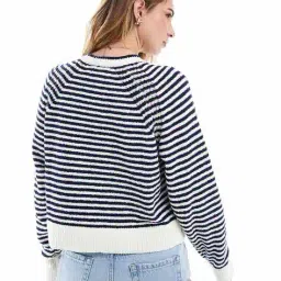asos design Crew-Neck Jumper with Rib Fashioning in Stripe image 2
