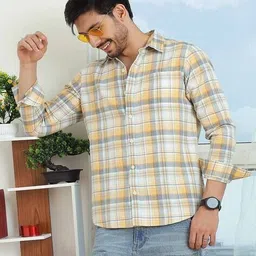 neon chillie Men Checked Regular Fit Shirt with Patch Pocket image 2