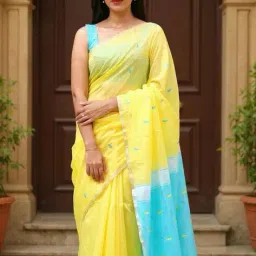 ville fashion Women Woven Linen Saree with Contrast Pallu image 2