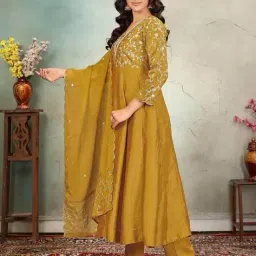 acai Women Embroidered Flared Kurta Suit Set image 2