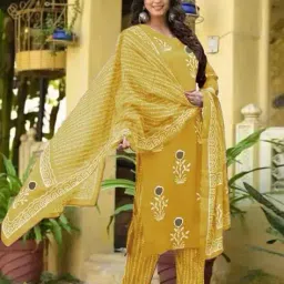 acai Women Block Print A-Line Kurta Suit Set image 2