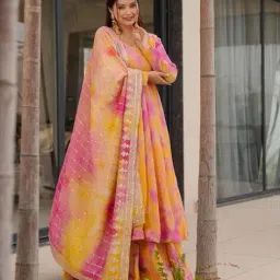 nyrika Women Floral Print Anarkali Kurta Suit Set image 2