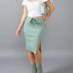 Shein Casual Elasticated Drawstring Waist Pencil Skirt with Side Slit-picture-38