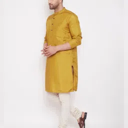 even Mandarin Collar Long Kurta with Patch Pocket image 3