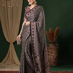ri-wah Women Ajrak Print Saree with Tassels image 3