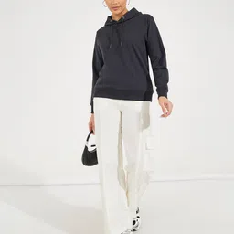 styli Women Regular Fit Hoodie with Ribbed Hem image 3