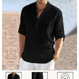 finivo Men Regular Fit Short Kurta with Mandarin Collar image 3