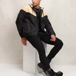 ketch Men Colourblock Regular Fit Bomber Jacket with Hoodie image 3