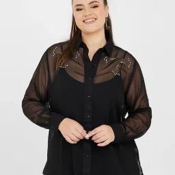 styli Women Plus Size Embellished Chiffon Sheer Shirt image 3