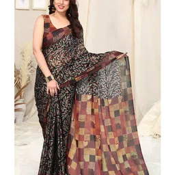 mirchi fashion Leaf Print Saree with Contrast Border image 3
