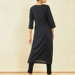 soch Embroidered Round-Neck Straight Kurta image 3