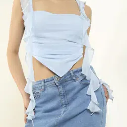 Shein Ruffled Strappy Sleeves Ruched Fitted Crop Top-picture-34