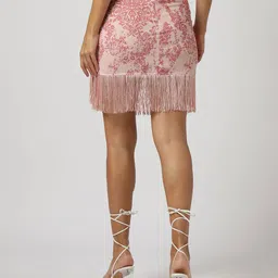encrustd Printed Wrap Skirt with Fringes image 3