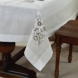 tanlooms Linen Sunflower Embroidered 8-Seater Table Cover 108" x 60" image 3