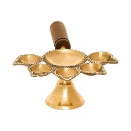 ecraftindia Diya for 5 Cotton Wicks with Wooden Holder image 3