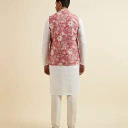 manyavar Men Floral Pattern Nehru Jacket with Button-Closure image 3