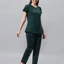 dzzo Women Typographic Print T-Shirt & Pyjamas Set image 3
