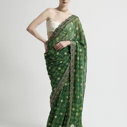 jaipur kurti Women Embroidered Pure Georgette Saree image 3