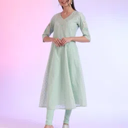 aurelia Women Embroidered Anarkali Kurta with Leggings & Dupatta image 3