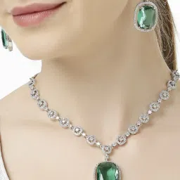 oomph Women Silver-Plated Stone-Studded Necklace & Earrings Set image 3