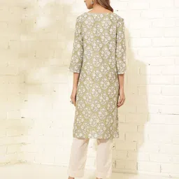 fabindia Women Floral Print Straight Kurta image 3