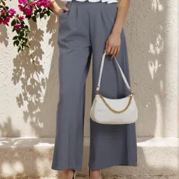 Shein Wide Leg Full Length High Rise Pleated Pants with Zip image 1