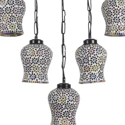 devansh Mosaic Glass Quintuple LED Hanging Lamps image 3