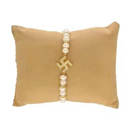 srijagdamba pearls dealer Men Streling Silver Gold-Plated Swastik Rakhi image 3