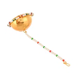 silvermerc designs Gold Plated Pearl Studded Meenakari Maang Tikka image 3