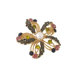yellow chimes Gold-Plated Stone-Studded Brooch image 3