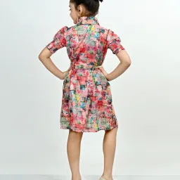 arshia fashions Girls Printed A-Line Dress with Waist Tie-Up image 3