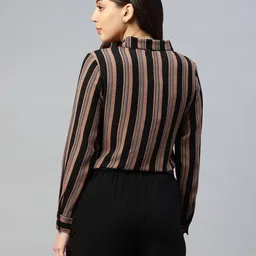 deebaco Women Striped Regular Fit Shirt with Cuffed Sleeves image 3