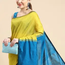 indie picks Handloom Gicha Cotton Silk Saree with Tassels image 3