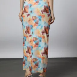 outryt by azorte Women Tie & Dye Ruched High-Rise Pencil Skirt image 3