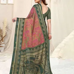 mirchi fashion Printed Chiffon Saree with Blouse Set image 3